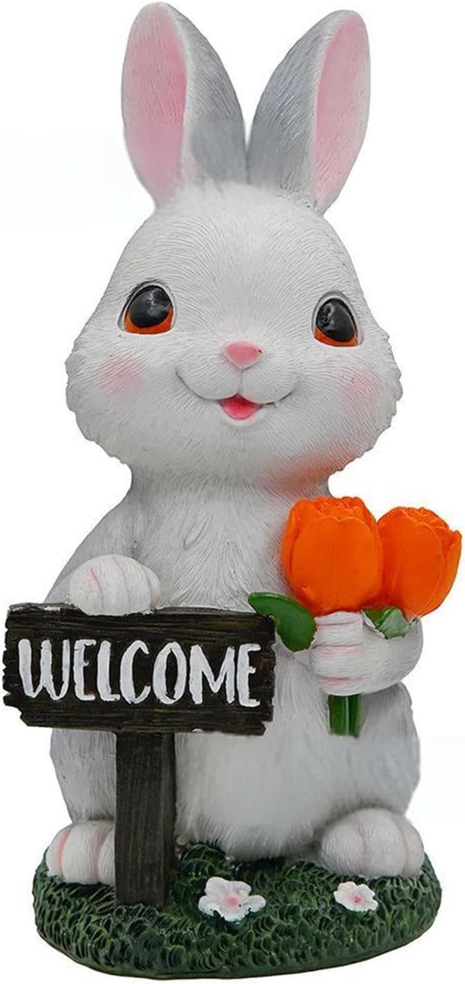 Solar Garden Outdoor Rabbit Statue Lights, Waterproof LED Bunny Sculptures for Patio Yard Lawn Backyard Decor (White)
