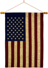 4th of July American Flag Pole Kit for Independence Day Vintage Applique Wood Dowel Wall Scroll Grave Decoration Memorial Veterans Day USA Poster Home Canvas Room Tapestry for Dad