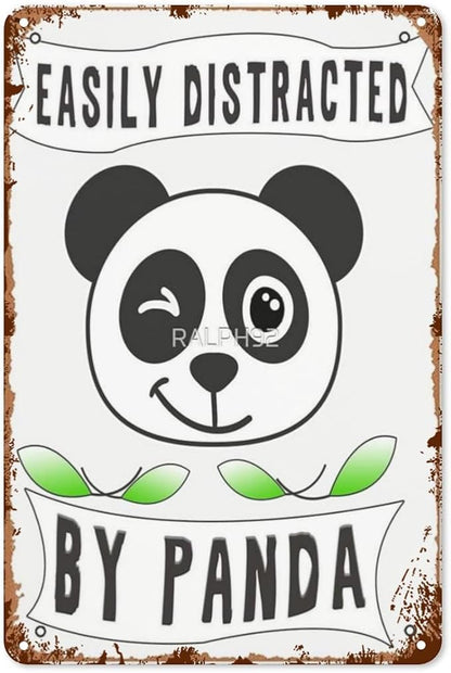 Vintage Metal Tin Sign Easily Distracted By Pandas 8x12 Inches Retro Wall Decor for Home,Garden,Patio,Office,Kitchen,Bedroom,Funny Quotes and Gothic Designs