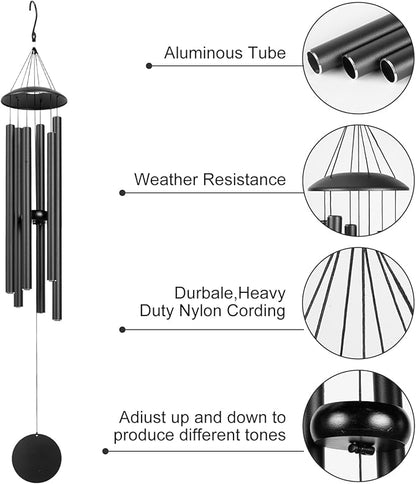 Wind Chimes for Outside, 32-Inch Simple Metal Wind Chimes Deep Tone, with 6 Thick Aluminum Tubes 0.05 in Wall Thickess – Ideal Gift for Mom or Grandma, Perfect for Backyard Decoration (Black)