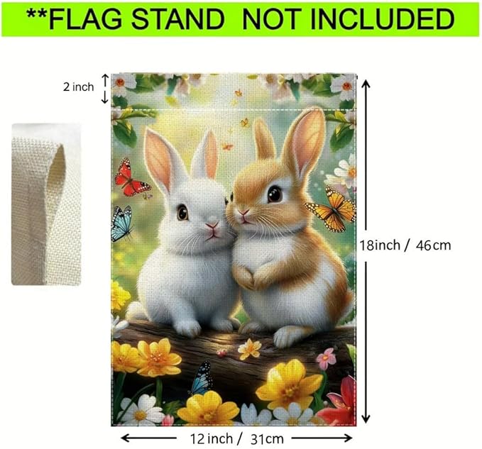 Spring Summer Flowers Butterfly Bunny Garden Flags for Outside 12x18 Double Sided, Small Burlap Seasonal Farmhouse Yard Flag Spring Decorations Outdoor Decor for Lawn Porch Patio Walkway