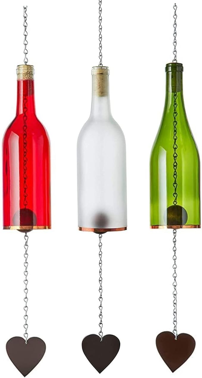 Blue Ridge Mountain Gifts Wine Bottle Wind Chime - Wind Chimes for Outside & Inside Decor, Handcrafted Wine Glass Bottle Wind Chimes, Suncatcher Whimsical Home Decor Gifts for Women (Christmas)