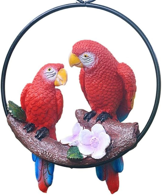 Mini Garden Statues Hanging Iron Ring Parrots, Swing Birds Figurine Sculpture Ornament for Pathways Yard Lawn Home Indoor Outdoor Decorations(Style 2)