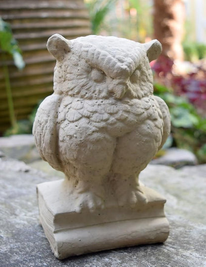 Modern Artisans Small Wise Owl Cast Stone Garden Statue, 8" Vintage-Style