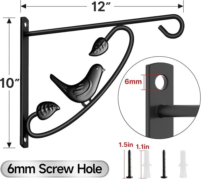 AMAGABELI GARDEN & HOME 2 Pack Hanging Brackets Plant Hanger Outdoor 12inch Metal Fence Wall Planter Hooks for Hanging Flower Baskets Bird Feeders Lanterns Wind Chimes Rust-Resistant Black