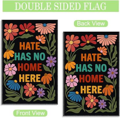 Hate Has No Home Here Black Garden Flag, 12 x 18 Inch Double Sided Protest Themed Decor Flag for Outdoor Garden Yard Porch, Social Justice Gifts for Equality Supporter, Diversity Welcome Sign