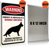 Funny Dog Warning Metal Tin Signs Wall Art Decor Property is Protected By a German Shepherd Sign for Home Decor Gifts to Indoor and Outdoor Use - 8x12 Inch