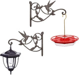 Hanging Plant Hook Bracket - Wrought Iron Metal Hummingbird Hanger Holder for Flower Basket Planter Bird Feeder, Windchimes, Wood Fence Posts Black 2packs