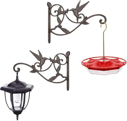 Hanging Plant Hook Bracket - Wrought Iron Metal Hummingbird Hanger Holder for Flower Basket Planter Bird Feeder, Windchimes, Wood Fence Posts Black 2packs