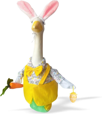 Easter Male Goose Outfits Boy – Yellow & Green Porch Goose Outfit with Adjustable Bunny Ears, for 20-23 Inch Porch Goose Easter Decor