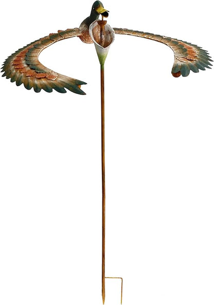 Rustic Metal Duck Kinetic Balancer Garden Stake Wind Sculpture Outdoor Yard Art Center