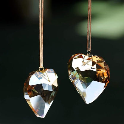 Champagne Heart Crystal Suncatcher, 2pc 45mm Hanging Prism for Windows, Outdoor Indoor Decoration, Rainbow Maker Gifts for Mom, Grandma, Friend