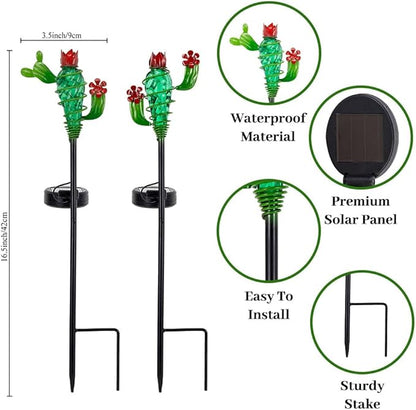 Viveta 2Pack Garden Solar Lights - Cactus Solar Figurine Lights Stake, Waterproof Outdoor Decor for Pathway, Patio，Lawn