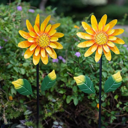 Solar Sunflower Wind Spinners Outdoor 2 Pack,Flower Windmill for Yard Art Decor,Pinwheels for Spring Outdoor Garden Lawn Patio Decor