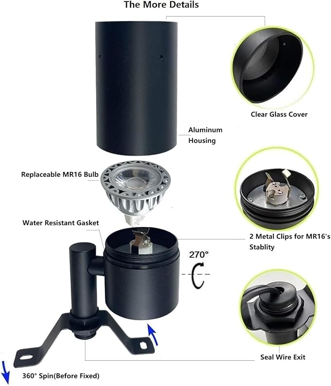 Landscape Lighting Tree Down Lights Outdoor Moonlight,Replaceable Low Voltage MR16 LED Aluminum Housing for Directional Wall Patio Mounted Post Fence Lights Warm White Black Finish
