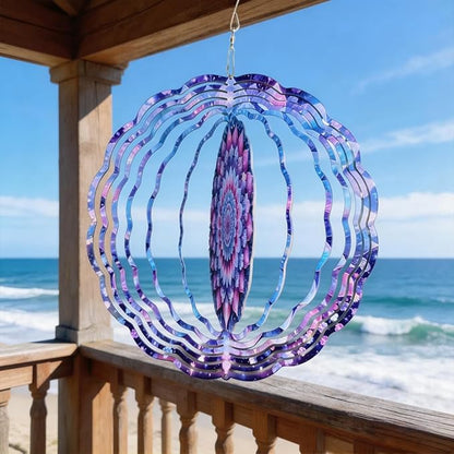 Mandala Flower Wind Chimes 10 x 10 Inch Hanging Garden Decor with Layered Petal and Luminous Pattern Design Aluminum Outdoor Yard Art for Patio Balcony Tree Porch Decoration Gift
