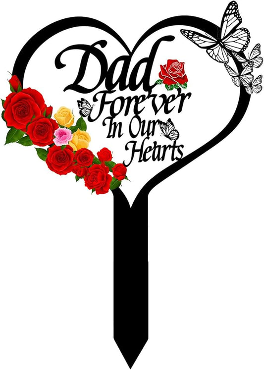 OZIO Memorial Plaque, Dad-b Color, Modern Style, Stainless Steel Metal, Heart Themed Memorial Grave Markers, 0.3x8x14 inches, Outdoor Floor Mount, Wide Cemetery & Garden Use
