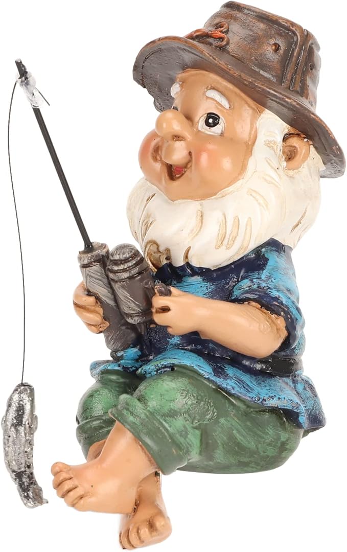 Pwshymi Fishing Gnome Garden Statue, Fishing Gnome Sitter Statue Funny Resin Decorative Outdoor Garden Lawn Gnome Fishing Gnomes Plush for Patio Yard Lawn Decoraci¨®n