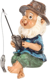 Fishing Gnome Statue for Garden Outdoor, Whimsical Lawn Gnome Sitter Decoration with Fishing Rod, UV-Resistant Resin Patio Yard Ornament