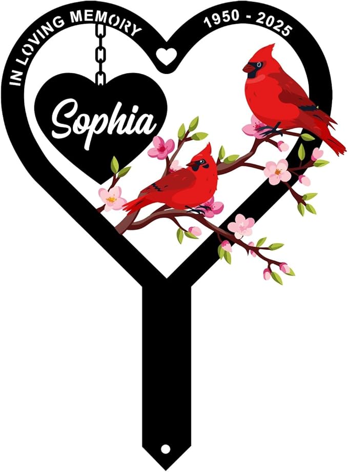 Personalized Cemetery Memorial Metal Stakes, Cardinals Memorial Grave Markers,Graden Decorations for Loss of Mother Father, Outdoor Sympathy Decor Gift