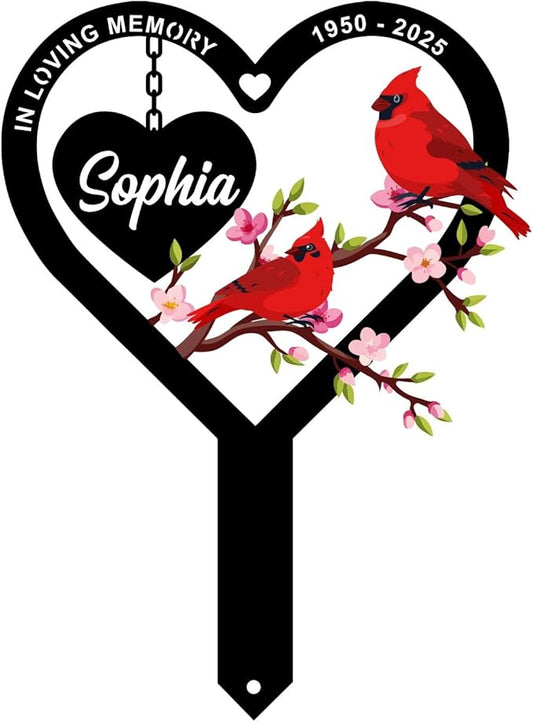 Personalized Cemetery Memorial Metal Stakes, Cardinals Memorial Grave Markers,Graden Decorations for Loss of Mother Father, Outdoor Sympathy Decor Gift