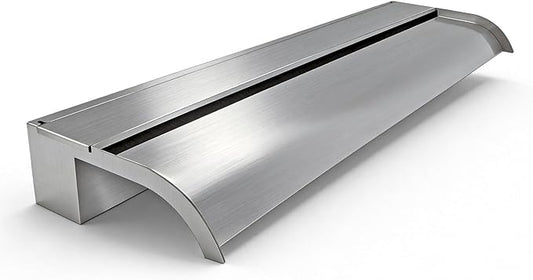 Curved-Mouth Waterfall Pool Fountain, Stainless Steel Waterfall Spillway with Pipe Connector Kits for Outdoor Decorative, 35.4 Inches Pool Water Feature for Garden Patio, Backyard Koi Pond Decor