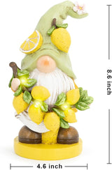 basen Solar Powered Garden Gnome Decor with Lemon Theme, Waterproof Outdoor Lawn Ornaments with Auto On/Off Light, Resin Figurine for Patio, Yard, Pathway, Porch Landscape Lighting Decorations