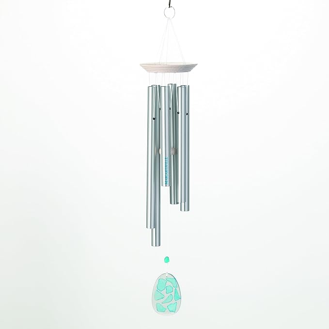 Woodstock Wind Chimes Margaritaville Seaglass Windchime (24") Inch Outdoor Chime Decor for Patio Garden Porch with Silver Tubes Resin and Seaglass Clapper Tuned to Margaritaville Notes