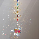 Big Heart Crystal Sun Catchers for Windows Hanging, Double-Spiral Design Gazing Ball Spiral Tail, Rainbow Maker Prism, Sun Catchers Indoor Window for Kitchen, Patio, Porch, Garden(AB-Golden)