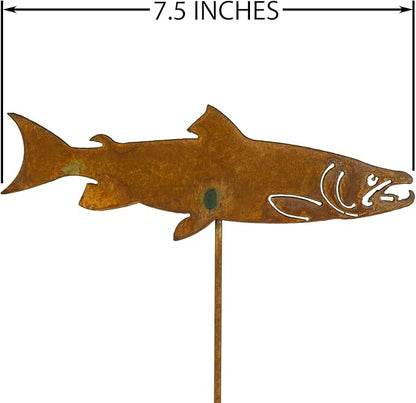 Swimming Salmon Garden Stake Set of 3, Made in USA, Rusty Steel, Real Rust Finish (Small)