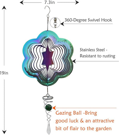 Phuryllic Wind Spinners Outdoor, Garden Decor, Bird Deterrents for Outside, 3D Metal Yard Decorations for Patio & Backyard, Unique Gardening Gifts for Women & Moms - Flower Star