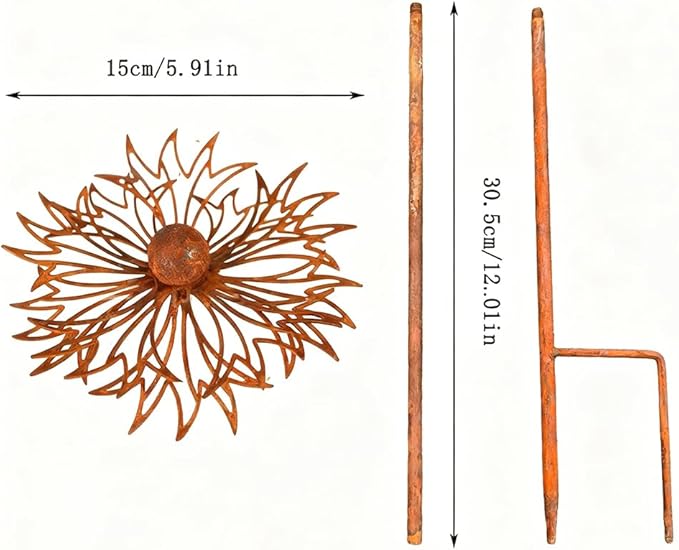 Vintage Rusty Cornflower Statue Stake 12 Inch Metal Artistic Wire Art Decor Rustic Garden Sculptures for Lawns Yard Patio Home Farmhouse Decorations (Rusty)