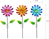 Metal Flower Garden Stake for Outside, 3 Pcs 16" H Outdoor Garden Stakes Decor, Yard Outdoor Ornaments for Patio, Lawn, Patio(Yellow & Purple & Blue)