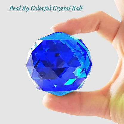 FONMY Gazing Ball Spiral Tail -Decorative Wind Spinner Sun Catcher Rainbow Maker 11 inch Tail and 2 inch Dark Blue Crystal Orb. Indoor Outdoor Garden Decoration -13 inch Height