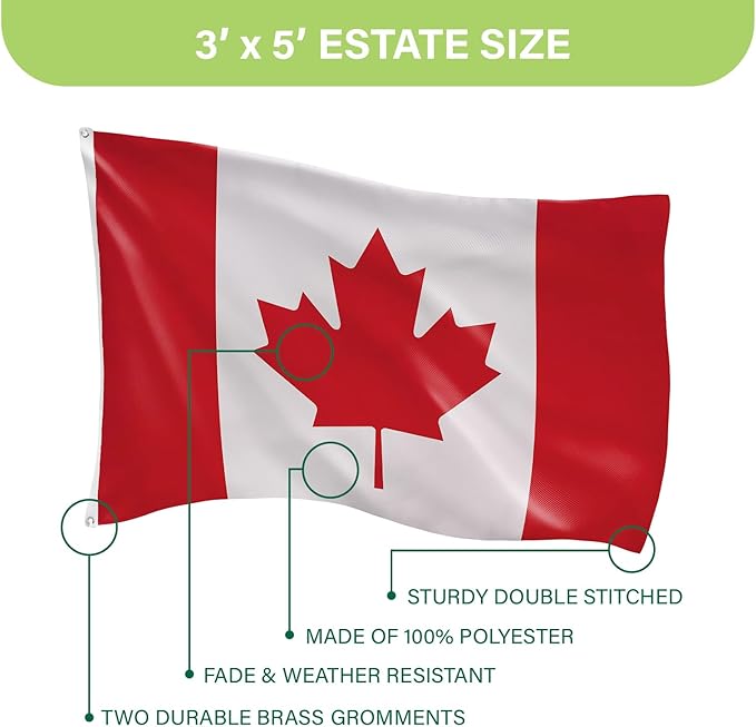 Evergreen Canadian Flag 3x5 Outdoor Double Sided, Canada Flags for Outside with Grommets, 3-Ply Banners for Garden Patio, Indoor Flags for Wall Decor, Works with Standard Estate Flag Poles