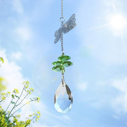 WEISIPU Crystal Suncatcher Prism - Dragonfly Suncatchers for Windows Hanging Rainbow Maker, Christmas Tree Decor, K9 Crystal Metal Ornament, Gifts (Green)