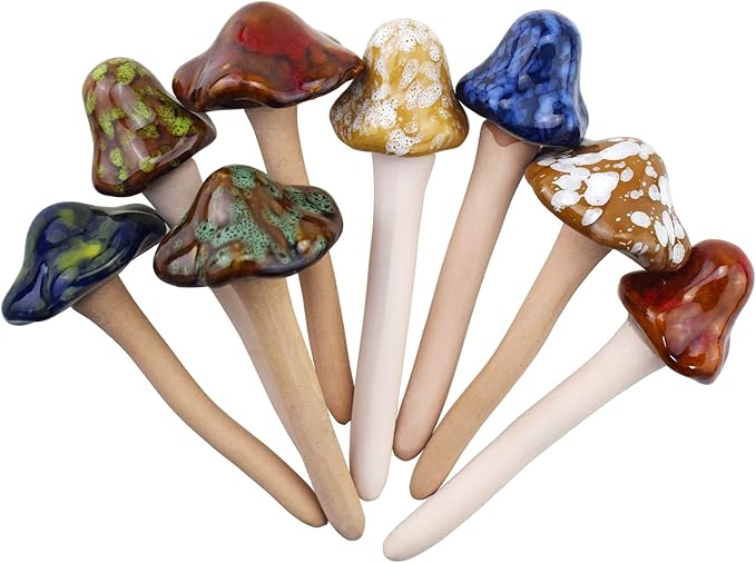 8 Pieces Ceramic Mushroom Statue Garden Pot Decoration Mushroom Figurine Indoor and Outdoor Flowerpot Decoration Lawn Tree Ornaments Pottery Accessories