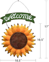 Sunflower Welcome Sign Metal Hanging Welcome Plaque for Wall Front Door - Decorative Flower Yard Signs Spring Wreath Decor for Garden Porch Patio Backyard (F)