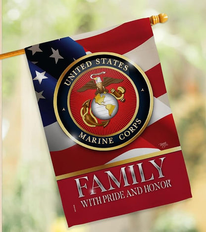 US Marine Family Honor House Flag - Pack Armed Forces Corps USMC Semper Fi United State American Military Veteran Retire Official Support Our Troops - Garden Yard Gift Double-Sided 28 X 40