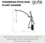 Gute Fisherman Stick Man Plant Hanger, Creative Wall Mount Metal Decor Plant Holder for Balcony Garden Porch - 14" Black