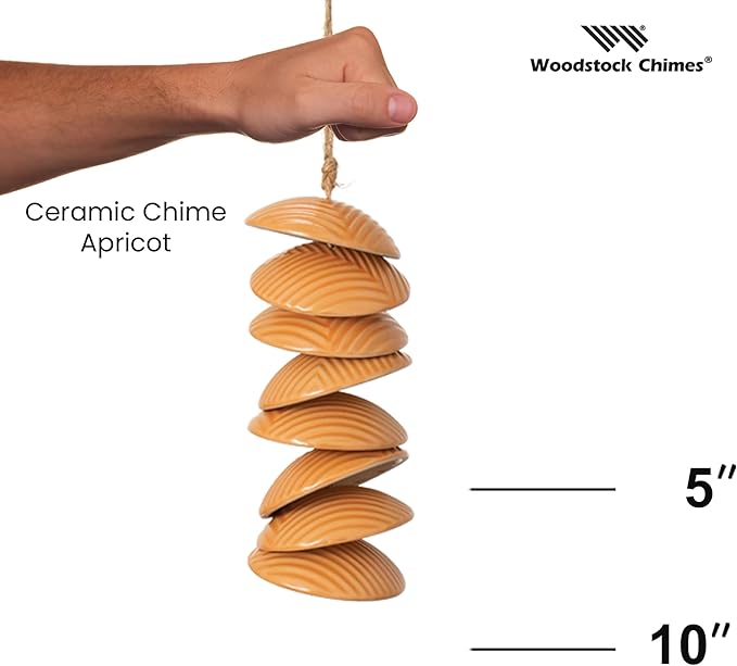 Woodstock Chimes Ceramic Disc Chime 26" Apricot Wind Chime for Outside, Ceramic Shell Design Chimes for Garden Porch, Patio Decor, Unique Gift CCAP