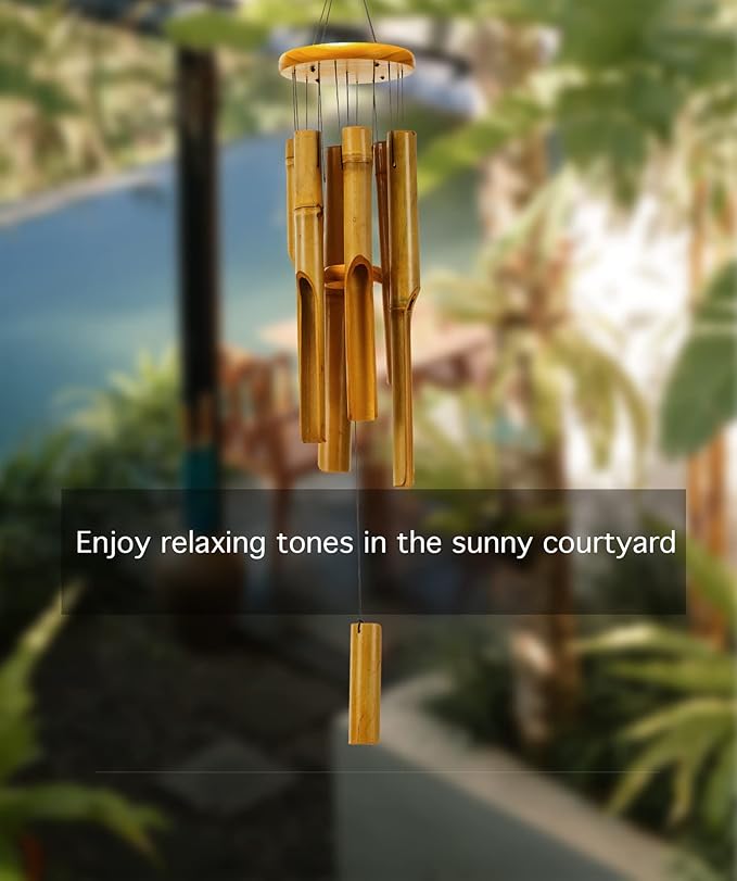 32-Inch Wooden Wind Chimes for Outside - Classic Zen Deep Tone for Relaxation, Patio, Garden, Home Outdoor or Indoor Decor