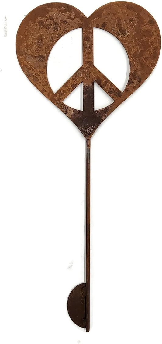 Peace and Heart Staked Signs or Wall Art Rustic or Powder Coated Finishes (Peace Heart Small Stake 21", Naturally Rusted)