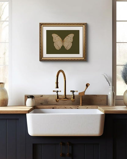 ARPEOTCY Vintage Gold Framed Wall Art, 13x16 inch Classical White Butterfly Paintings, Dark Moody Green Canvas Prints Artwork with Antique Picture Frame, Victorian Wall Decor for Gallery Living Room