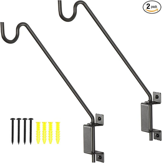 AILIN YELOKIE 16" 360° Swivel Deck Hook - Heavy Duty Solid Steel Plant Hanger, 12-Directional Adjustable Wall Bracket for Bird Feeders/Pole, Outdoor Plants & Wind Chimes, Black (2-Pack)