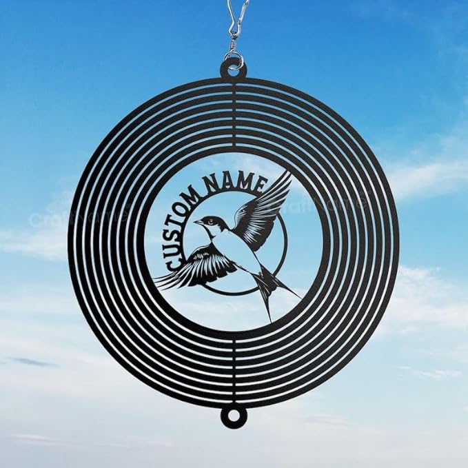 Personalized Swallow Metal Wind Spinner, Custom Outdoor Ornament for Yard Display, Kinetic Bird Art, Nature Lover Gift (Swallow Garden Wind Spinner)