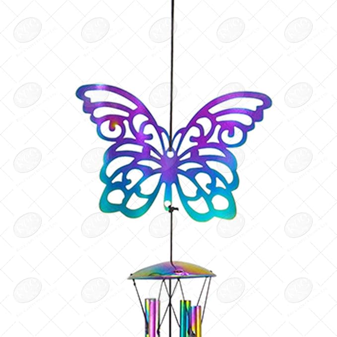 Red Carpet Studios 10371 Iridescent Shadow Wind Chime, Purple Butterfly, 18 x 2