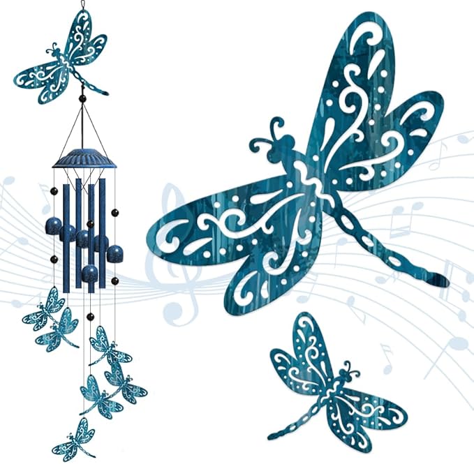OLYCRAFT Dragonfly Metal Wind Chimes Outdoors Wind Chime Sympathy Memorial Windchime Iron Windchime Memorial Presents Hanging Windbell for Patio Backyard Home Garden Pendant Decoration - 28.7 Inch