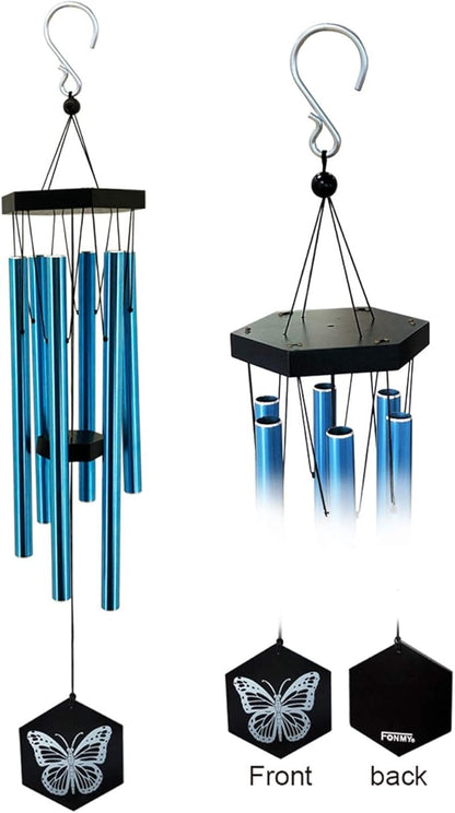 Fonmy Wind Chimes Outdoor w/Butterfly Sign Memorial Windchimes Great Wind Chime Gifts Soothing Melodic Tones & Bamboo/Aluminum Chime for Garden Home or Yard-31 Length Blue Chimes Hanging Decor.