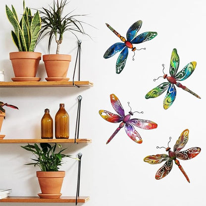Zmvyw Set of 4 Dragonflies Metal Sign Art Decor,4Pcs Colorful Dragonfly Silhouette Wall Hanging Gifts for Birthday Housewarming,Dragonfly Ornament Decorate for Fence Garden Yard Patio Farmhouse Ranch